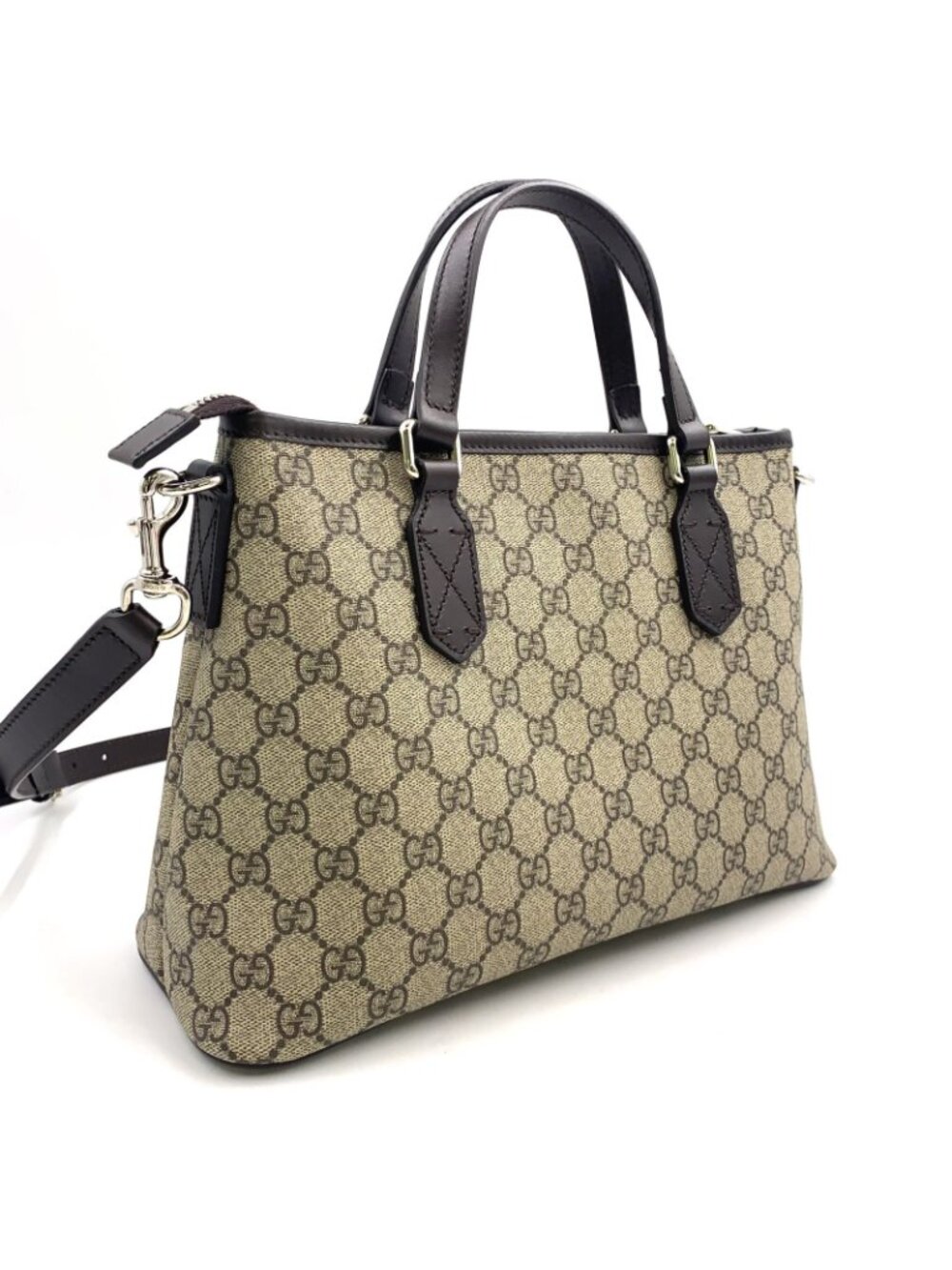 Gucci GG Blooms Shoulder Bag Leather Canvas Brown Silver - Picture 2 of 15